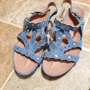 Earth Ficus Leo Blue Scalloped Edge Slingback Sandals Women Size 10